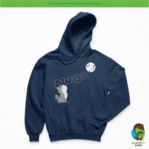 Awoo Wolf Howling Moon Fleece Pullover Hoodie NAVY